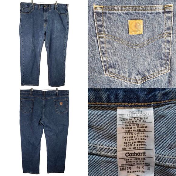 Carhartt Jeans Men's Size 46X30 Light Wash Relaxed Fit Straight Leg 5-Pocket - Picture 1 of 11